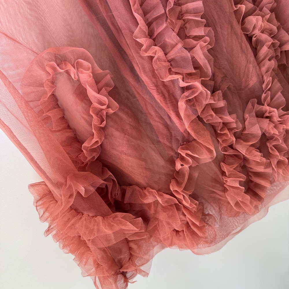Anthropologie Felicity Tulle Midi Skirt Womens Size S Dusty Rose Ruffle Mesh - Picture 2 of 12